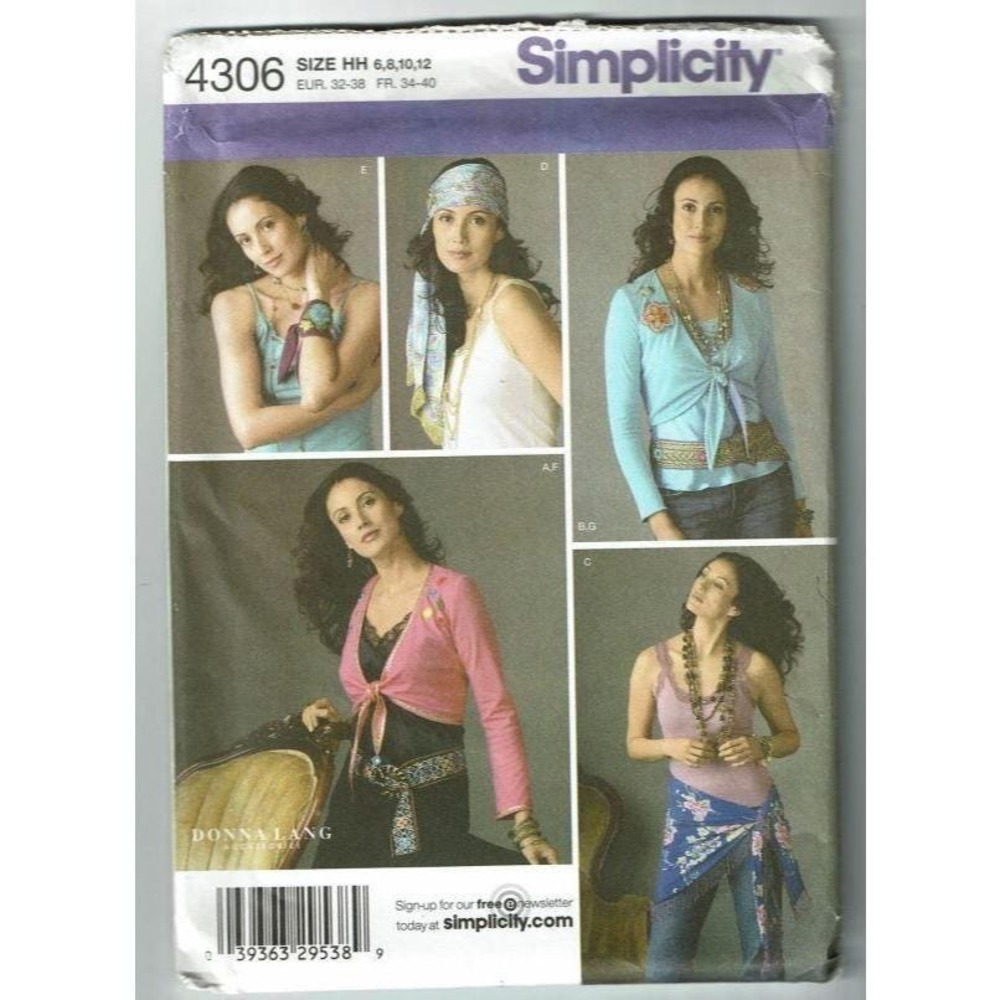 Simplicity Sewing Pattern 4306 Misses Wrap Top Accessories Size 6-12